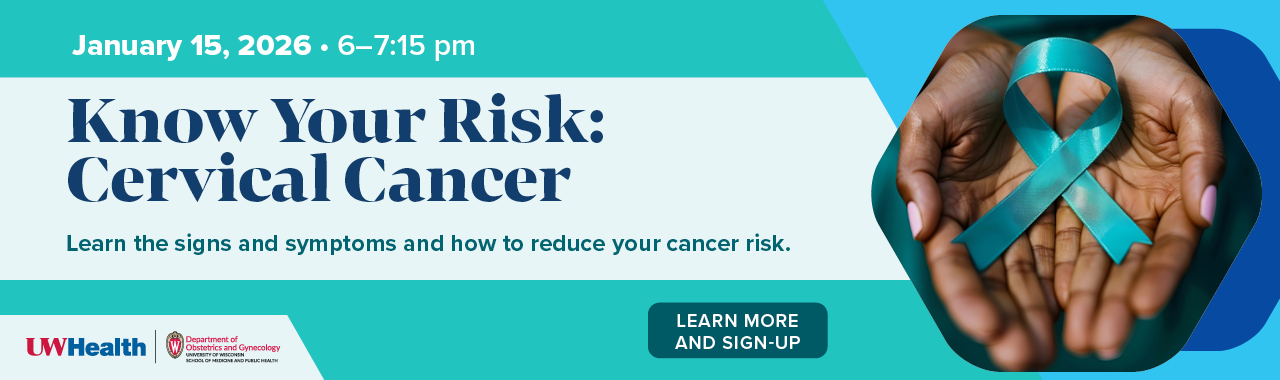 Banner advertising January 15, 2026 Healthy Women Community Talk titled "Know Your Risk: Cervical Cancer"